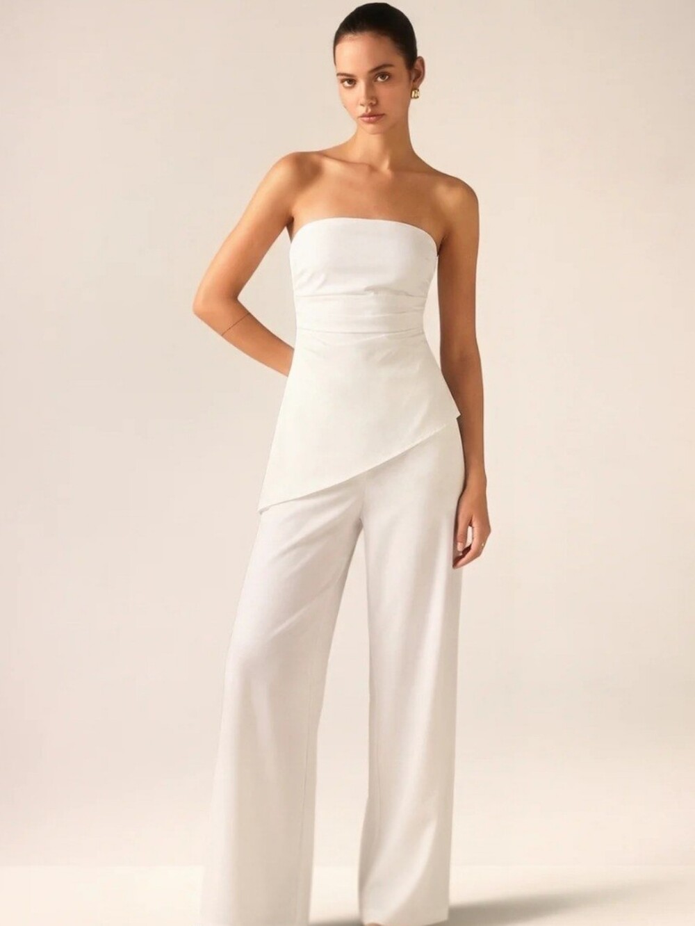 Strapless Asymmetrical Ruched Top & Pants Set